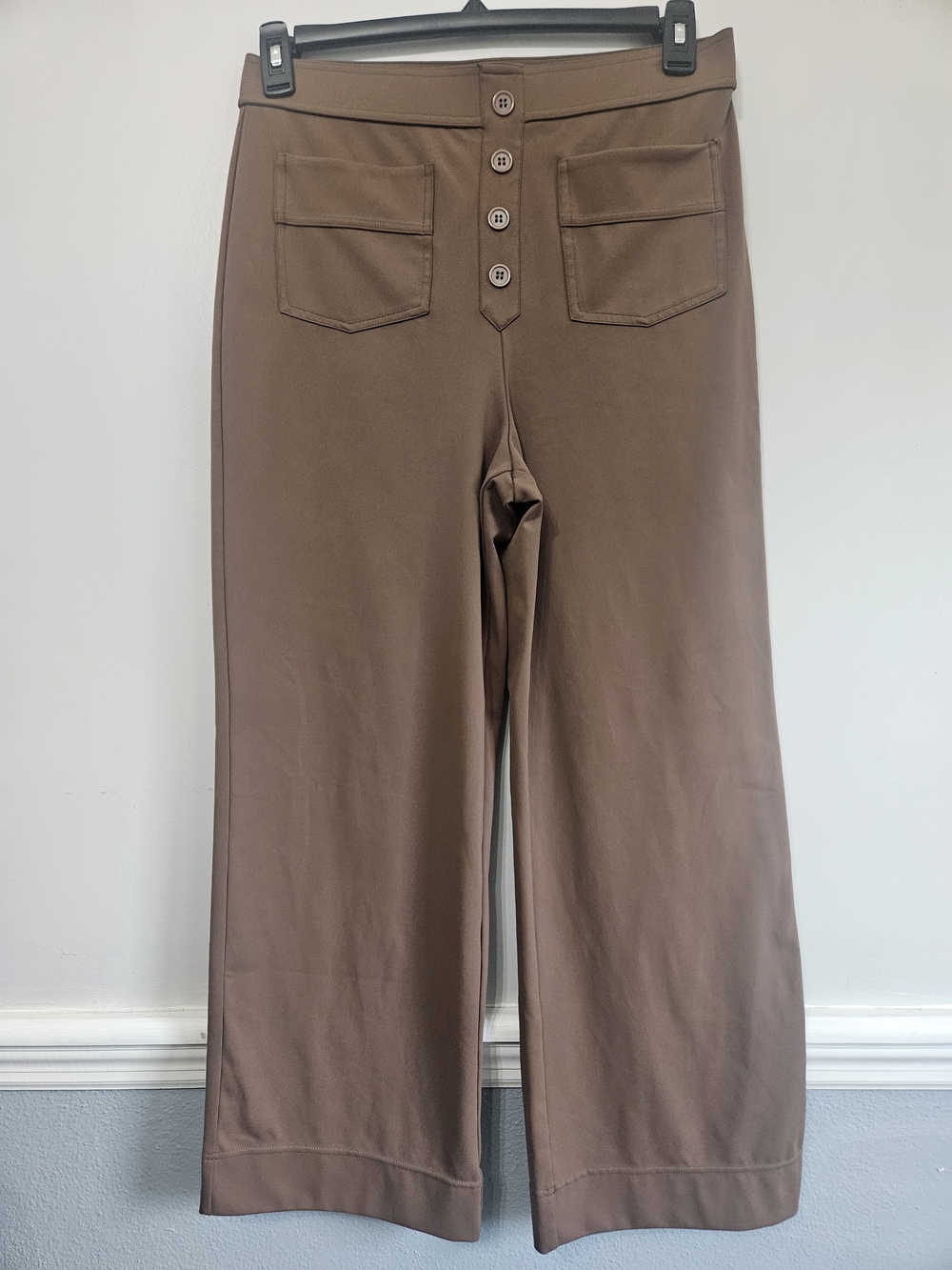 Halara High Waisted Straight Leg Button Detail Trousers - Size L- Mocha Brown